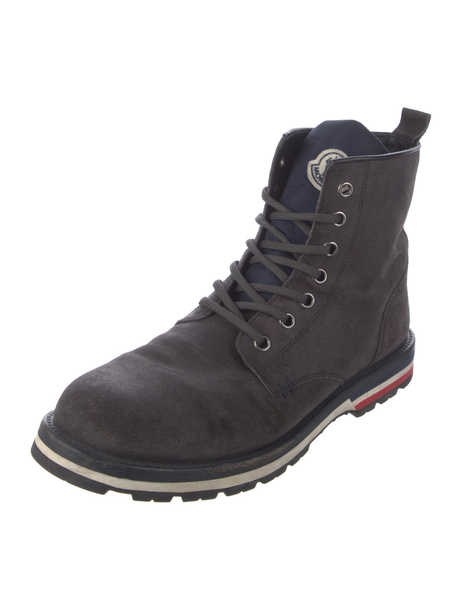 Moncler Suede Embroidered Accent Lace-Up Boots