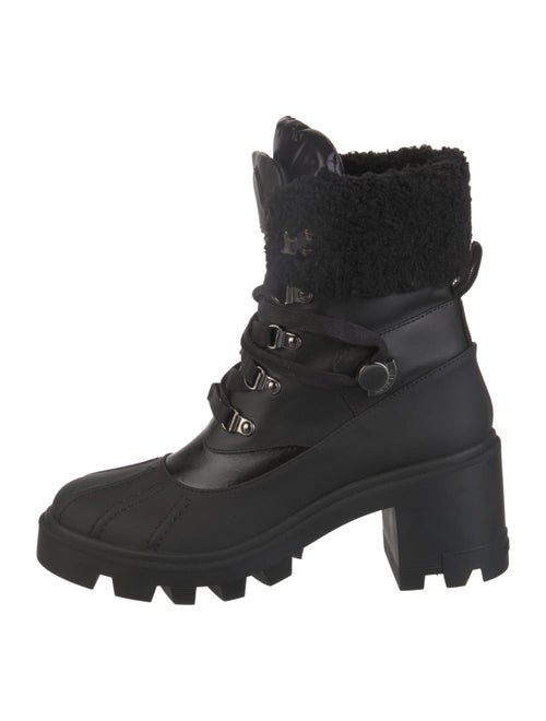 Moncler Leather Faux Fur Trim Lace-Up Boots
