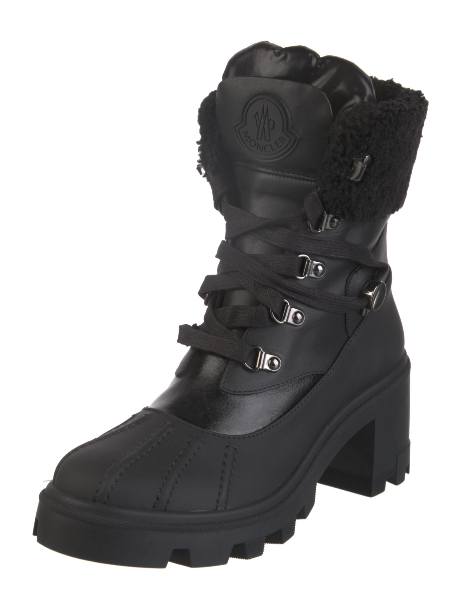 Moncler Leather Faux Fur Trim Lace-Up Boots