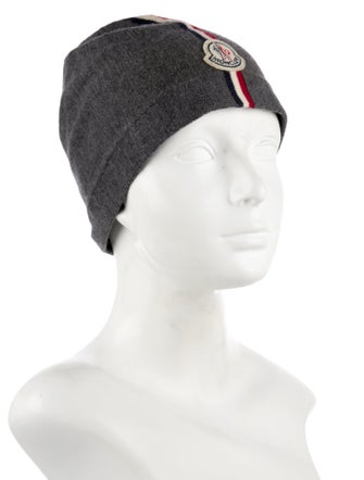 Moncler Men's Grey Pattern Printed Knitted Beanie