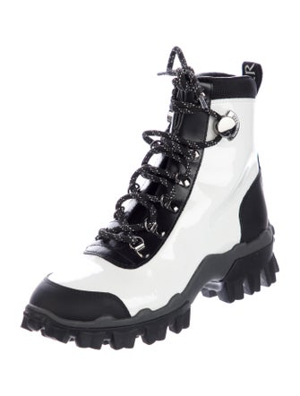 Moncler Patent Leather Colorblock Pattern Combat Boots
