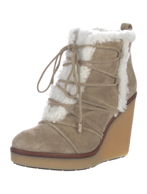 Moncler Suede Fur Trim Lace-Up Boots