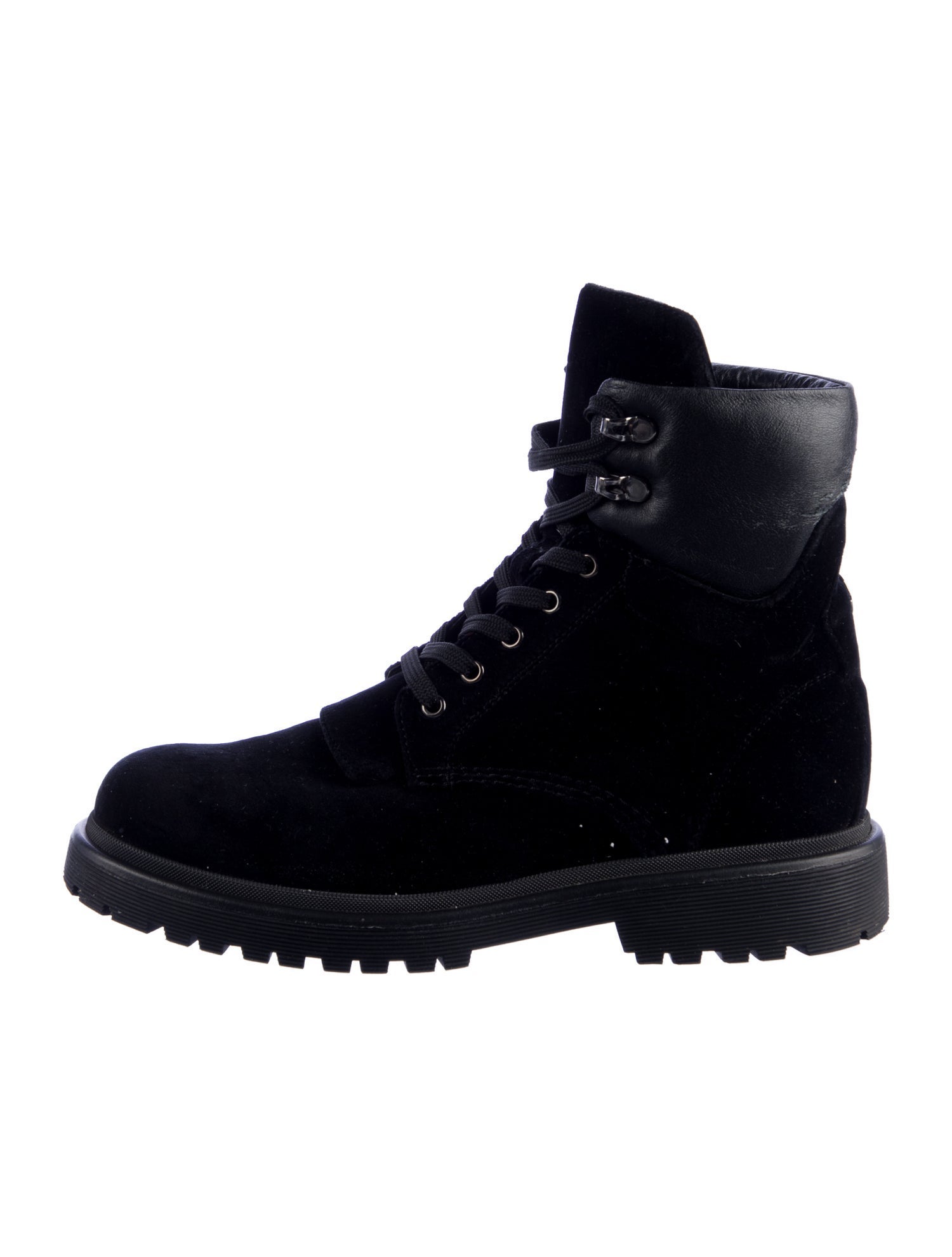 Moncler Velvet Leather Trim Embellishment Combat Boots