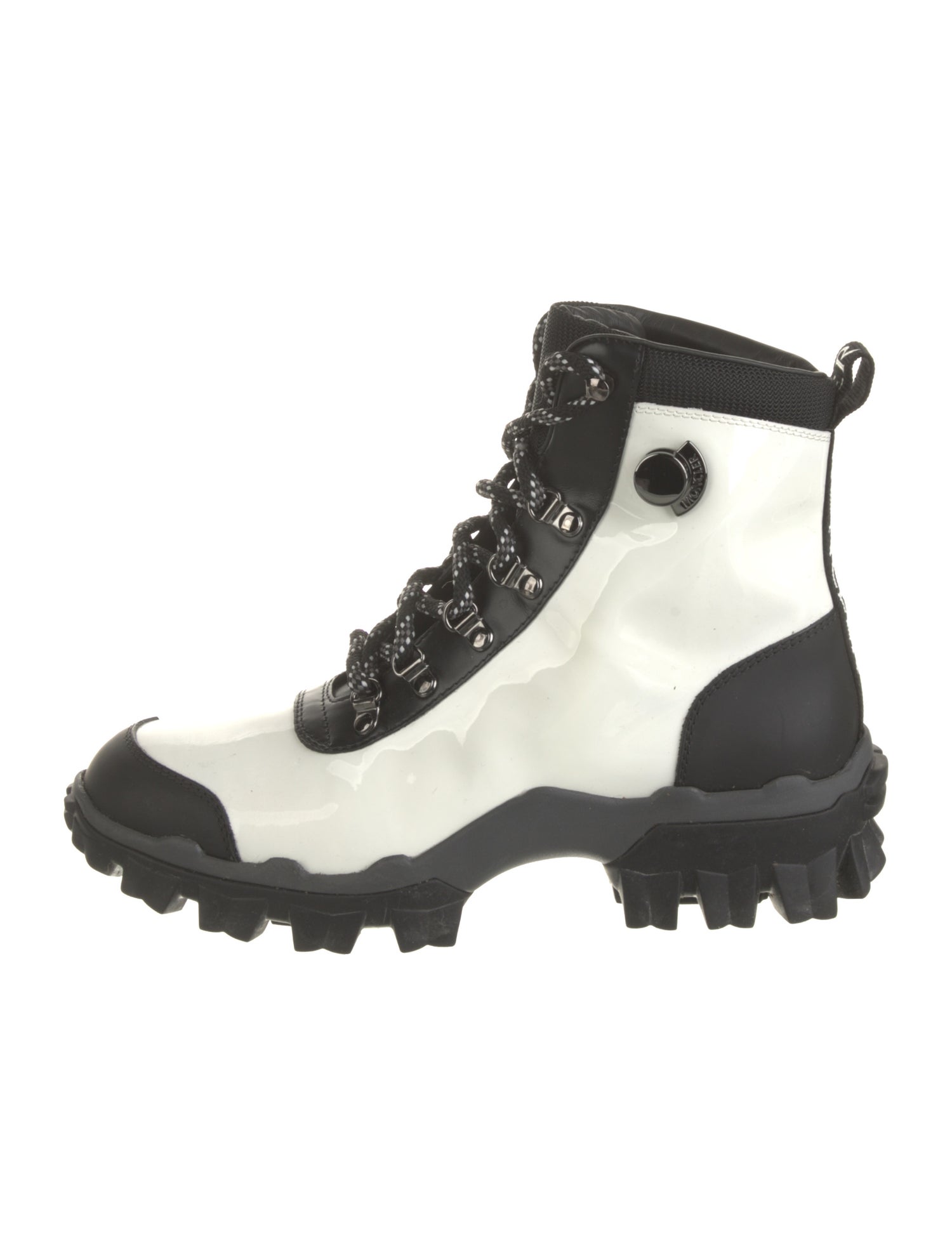 Moncler Patent Leather Colorblock Pattern Combat Boots