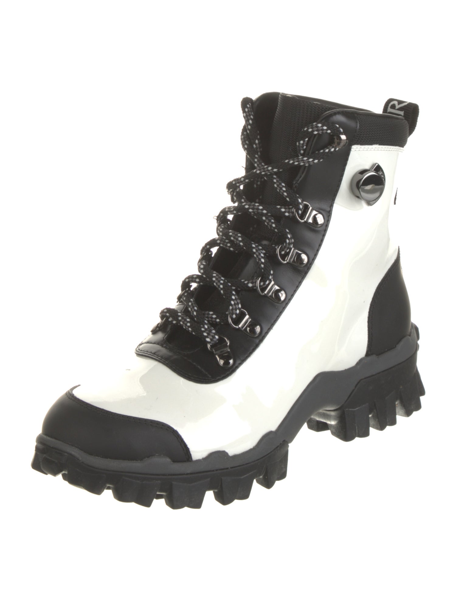 Moncler Patent Leather Colorblock Pattern Combat Boots