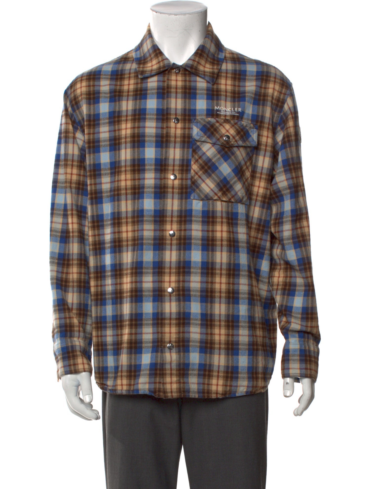 Moncler Plaid Print Long Sleeve Shirt