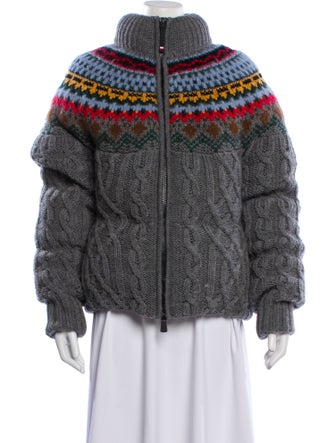 Moncler Grenoble Virgin Wool Striped Faux Fur Jacket