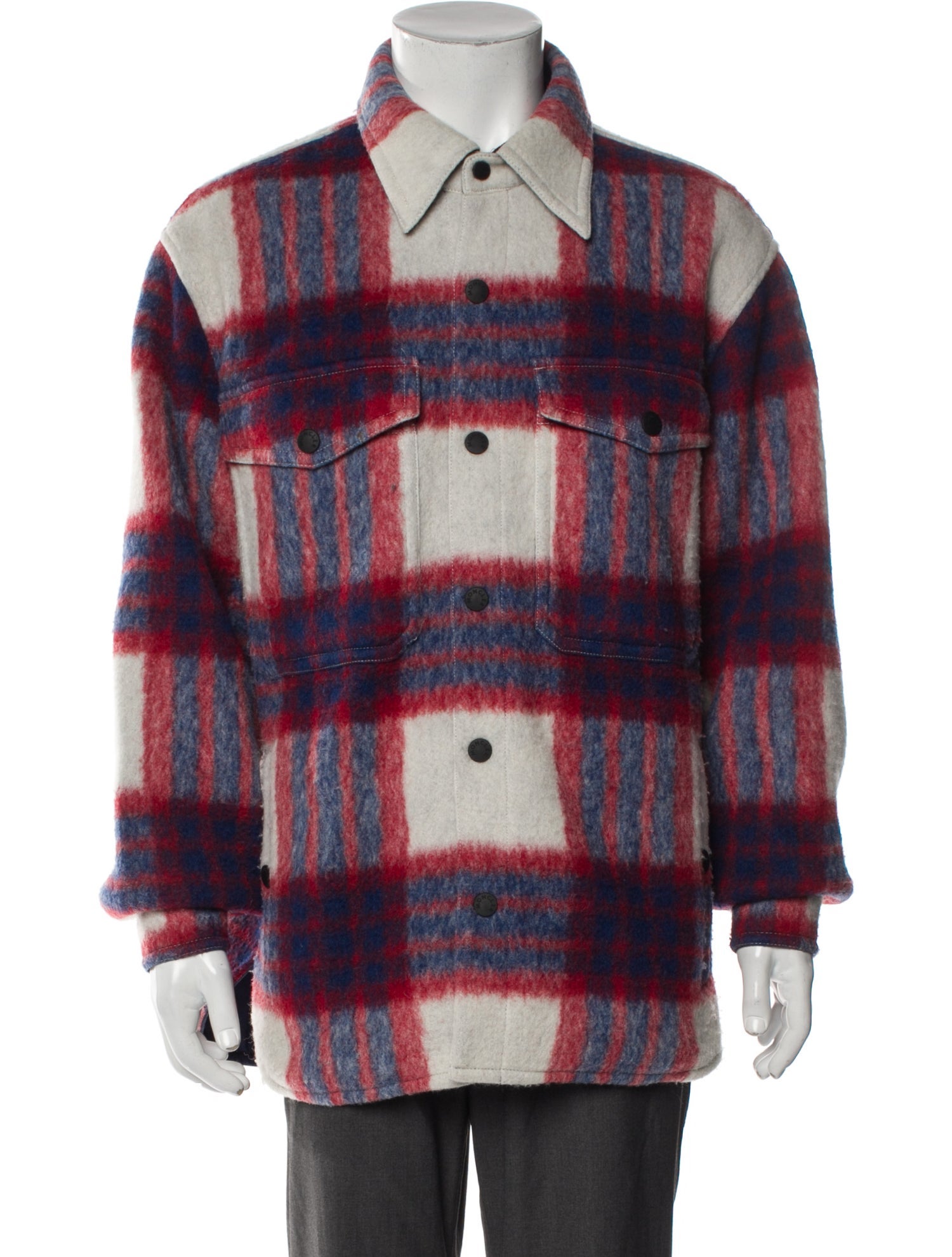 Moncler Grenoble Wool Plaid Print Peacoat