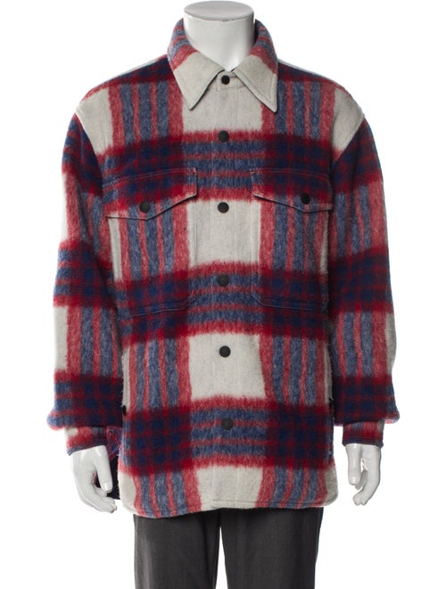 Moncler Grenoble Wool Plaid Print Peacoat