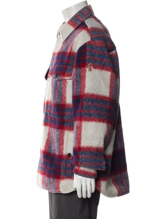 Moncler Grenoble Wool Plaid Print Peacoat