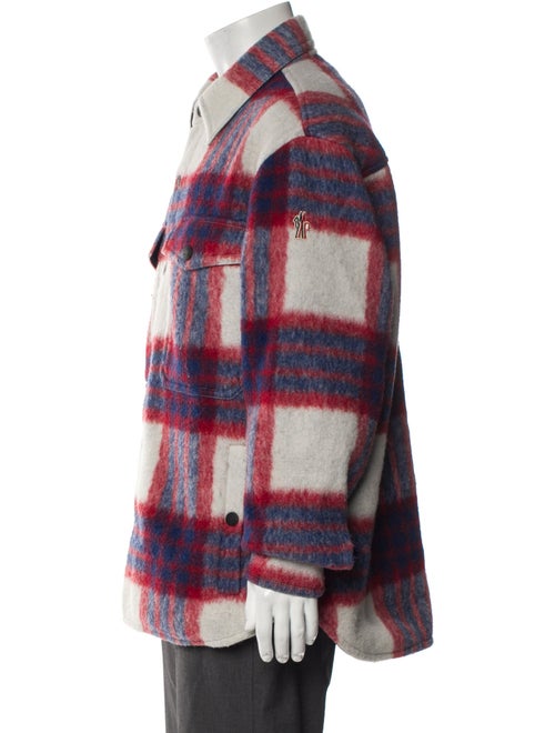 Moncler Grenoble Wool Plaid Print Peacoat