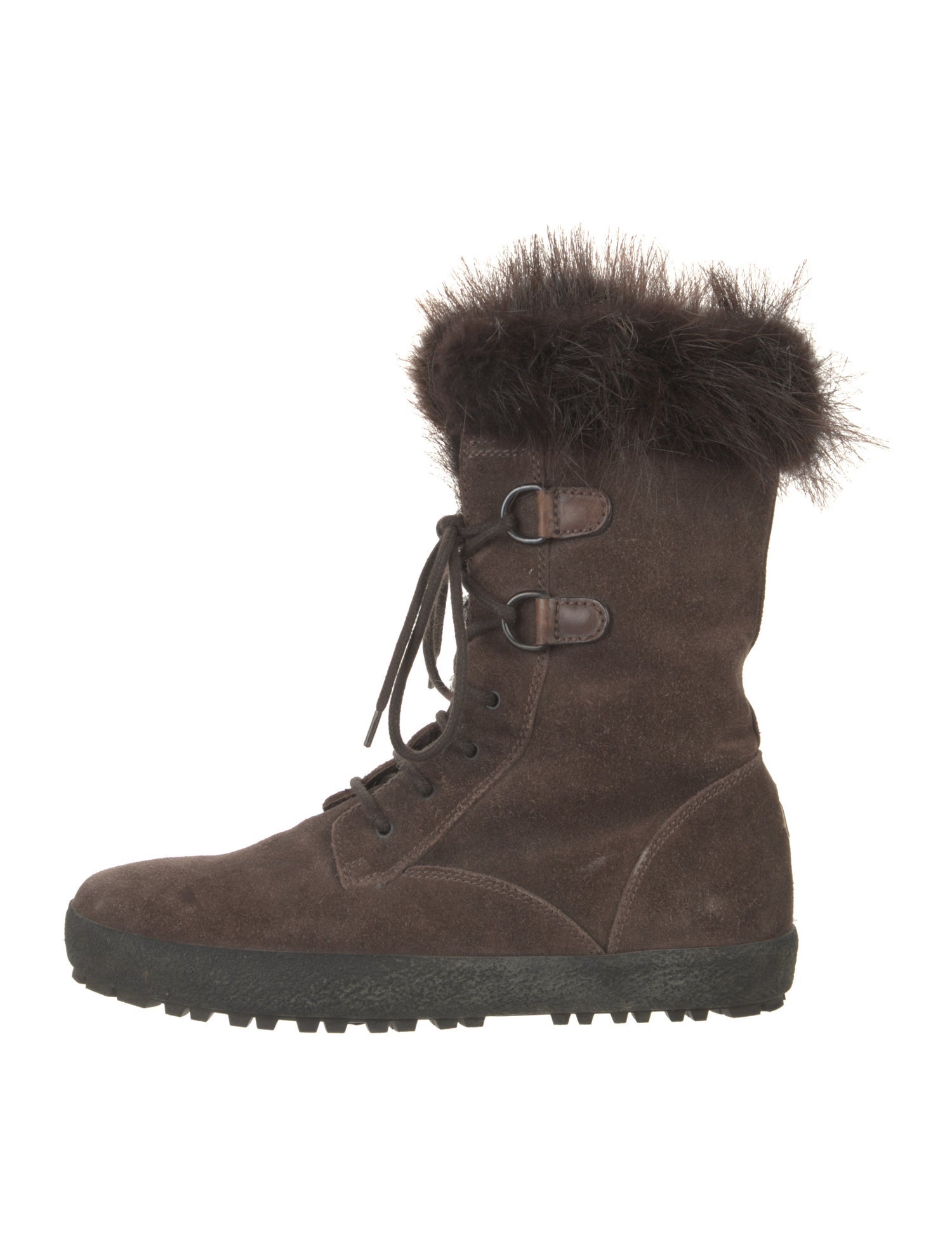 Moncler Suede Fur Trim Lace-Up Boots