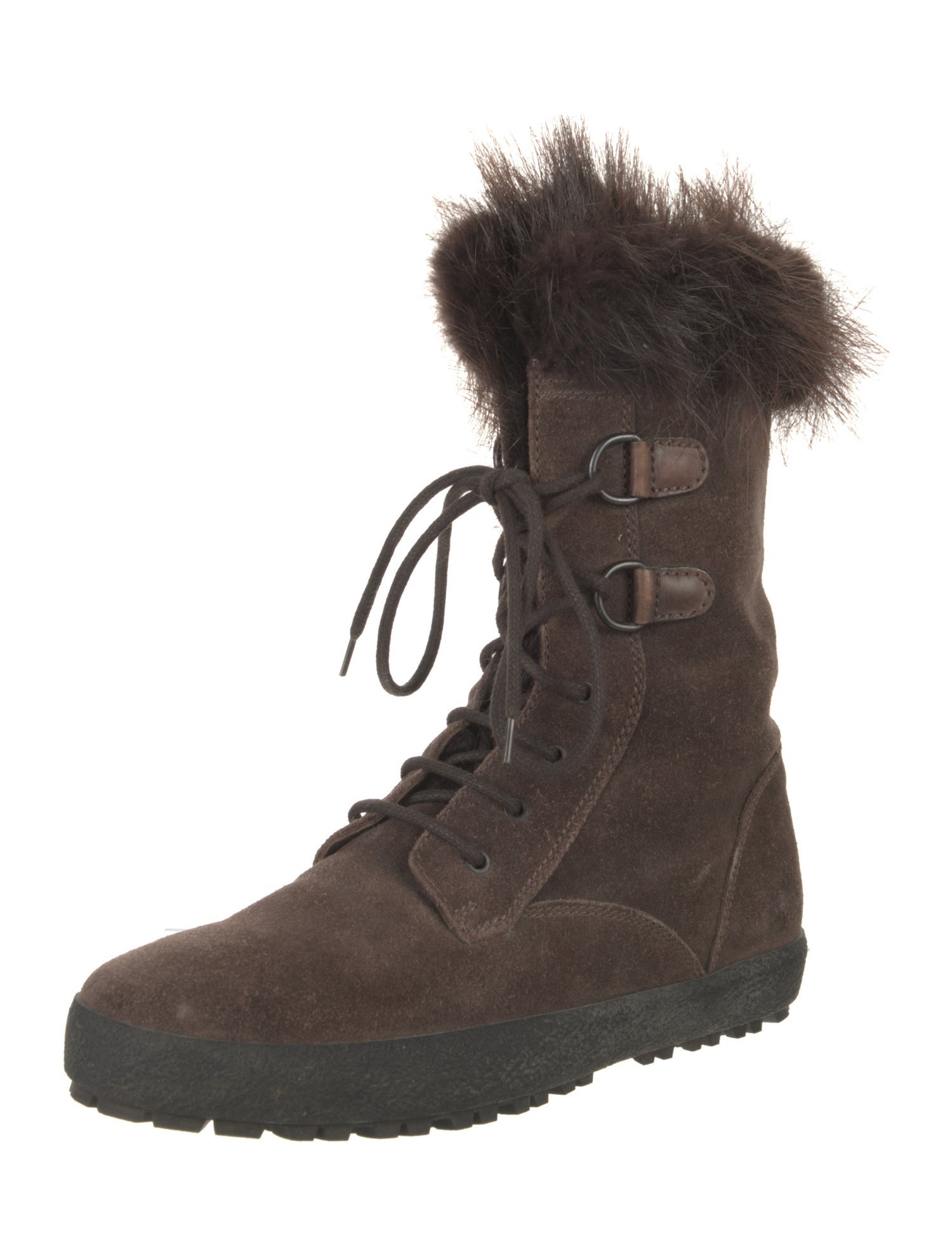 Moncler Suede Fur Trim Lace-Up Boots