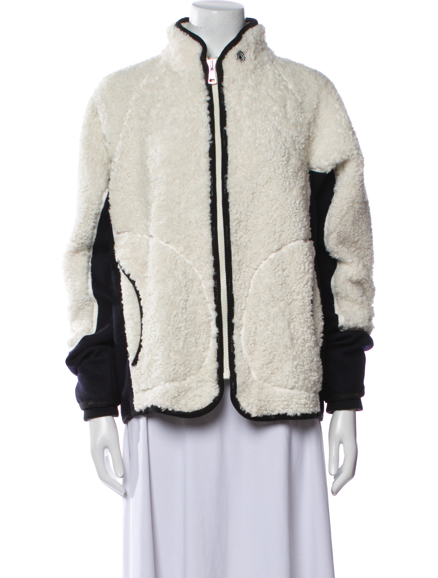 Moncler Wool Colorblock Pattern Faux Fur Coat w/ Tags