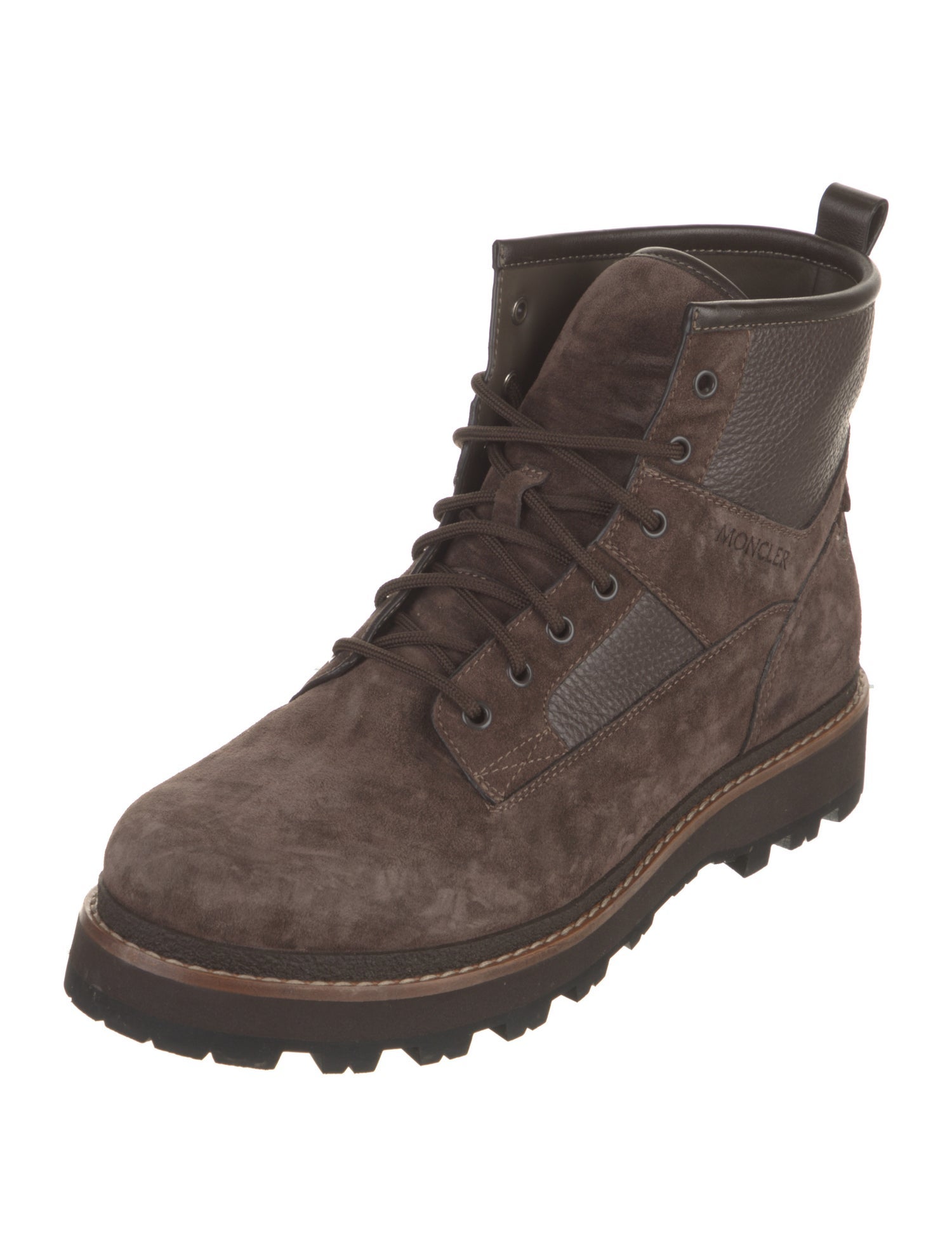 Moncler Suede Embroidered Accent Lace-Up Boots