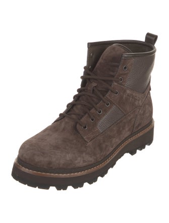 Moncler Suede Embroidered Accent Lace-Up Boots