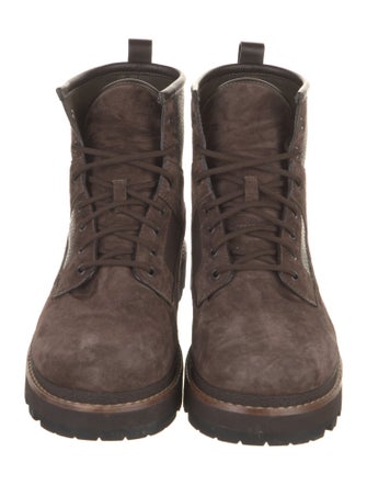 Moncler Suede Embroidered Accent Lace-Up Boots