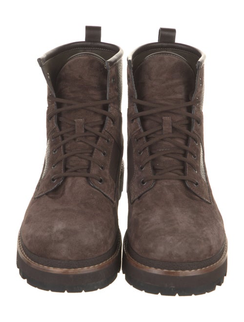 Moncler Suede Embroidered Accent Lace-Up Boots