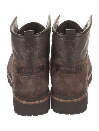 Moncler Suede Embroidered Accent Lace-Up Boots