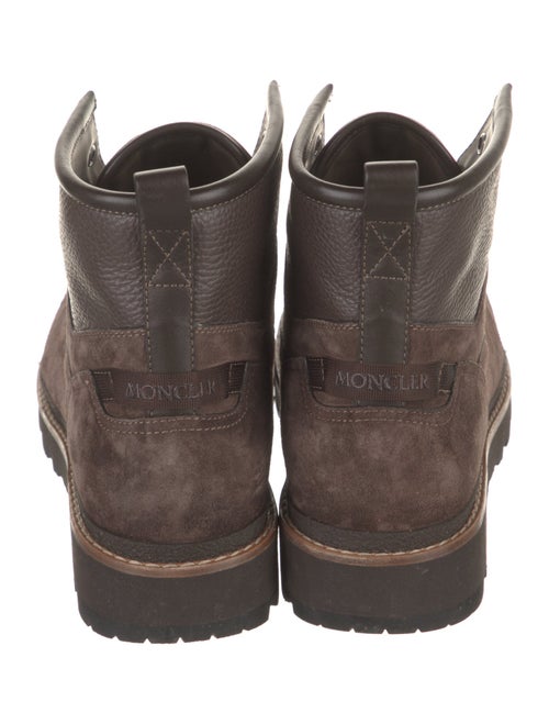 Moncler Suede Embroidered Accent Lace-Up Boots