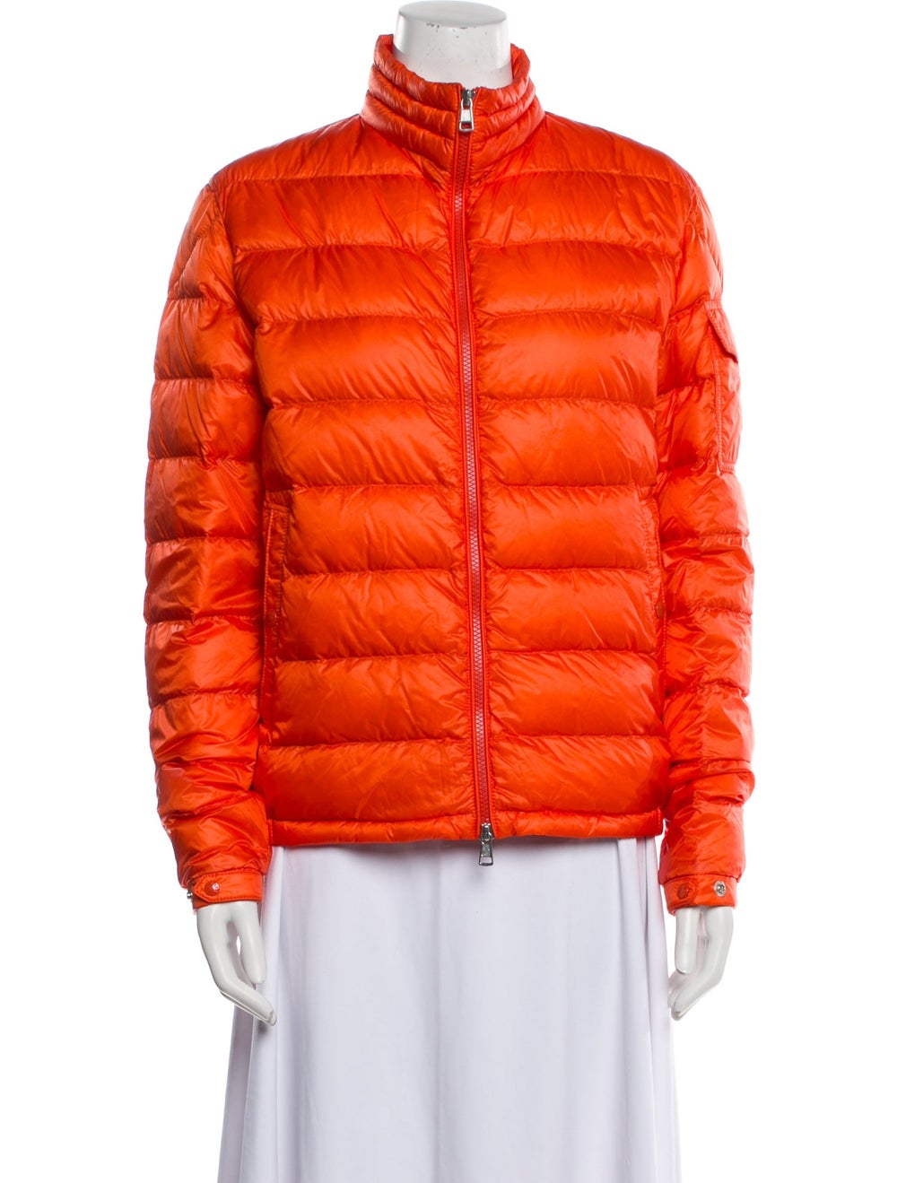 Moncler Down Down Jacket Orange Stand Collar Slit… - image 1