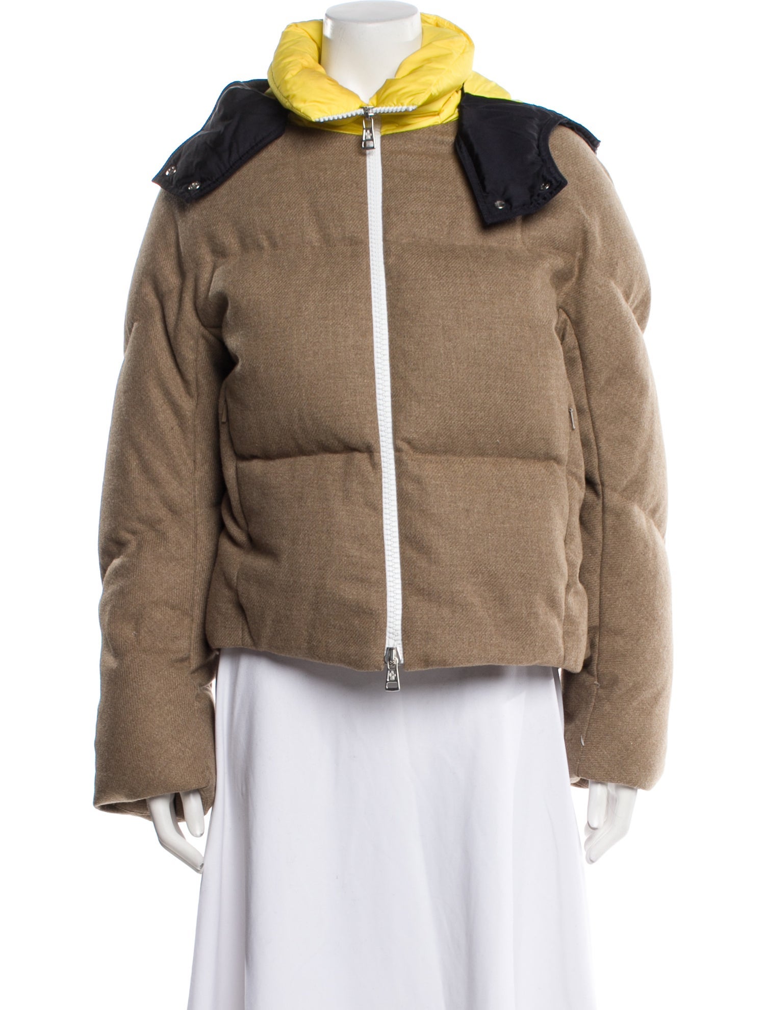 Moncler Wool Colorblock Pattern Faux Fur Jacket