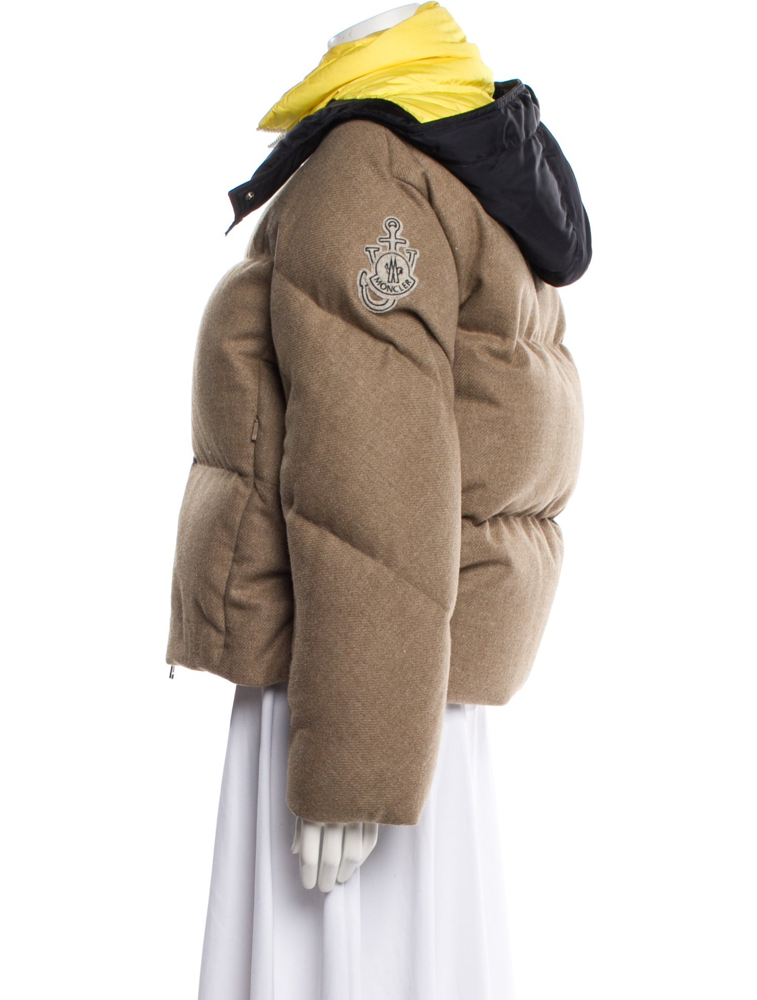 Moncler Wool Colorblock Pattern Faux Fur Jacket