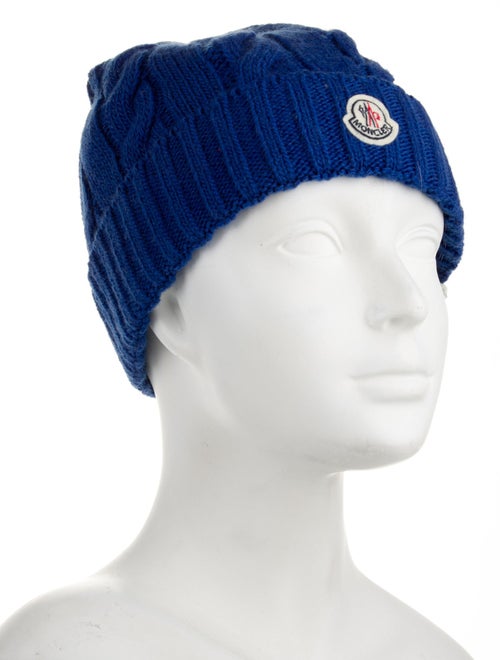 Moncler Blue Wool Knitted Beanie w/ Embroidered Accent