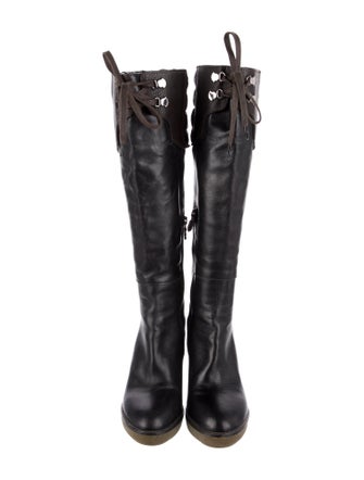 Moncler Leather Colorblock Pattern Lace-Up Boots