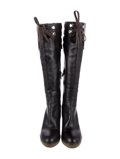 Moncler Leather Colorblock Pattern Lace-Up Boots