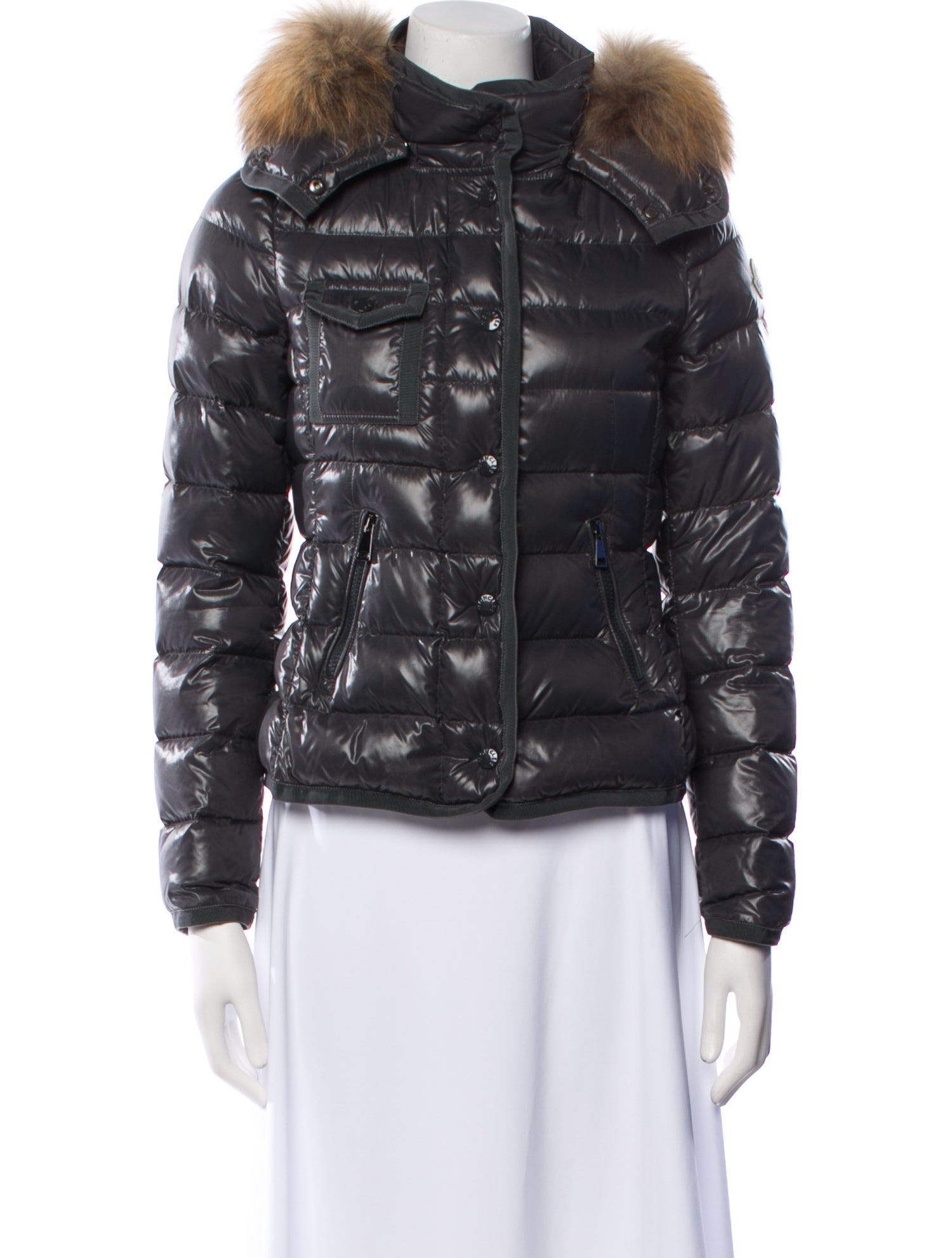 Moncler Nylon Faux Fur Coat