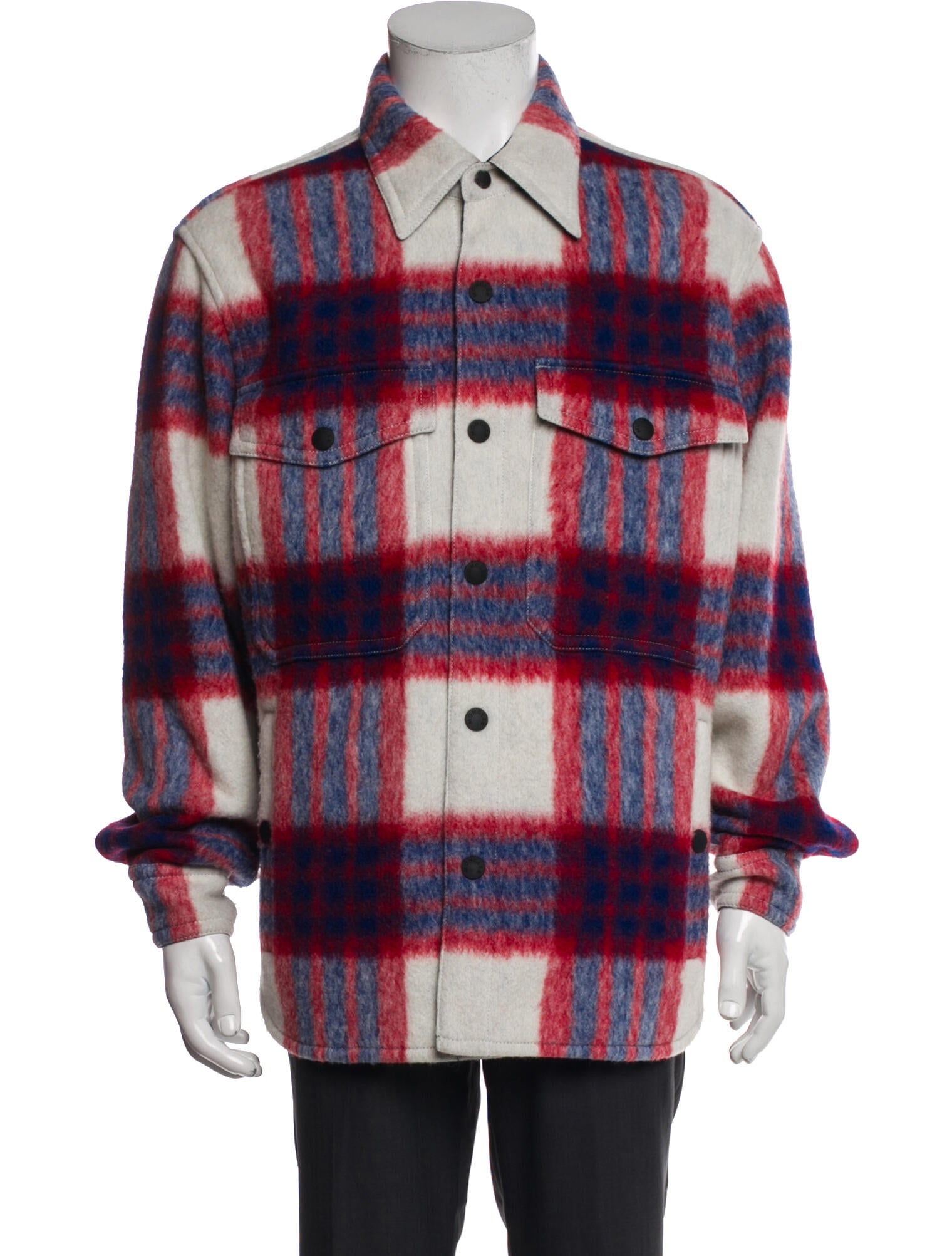 Moncler Wool Plaid Print Denim Jacket