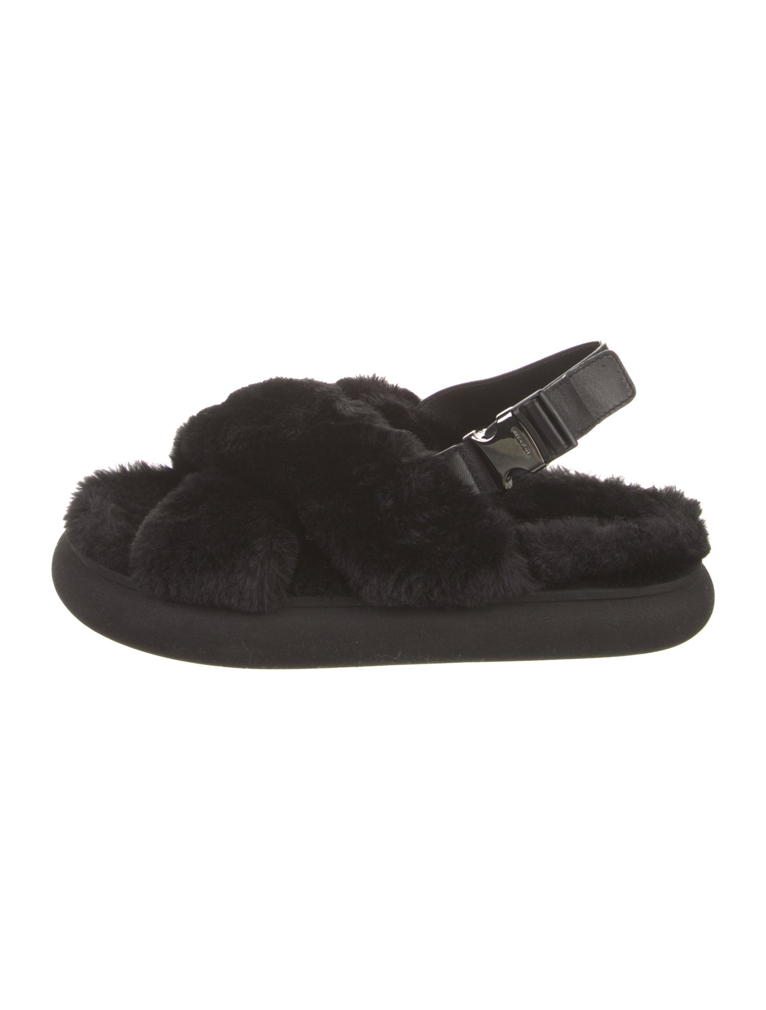 Moncler Faux Fur Leather Trim Embellishment Slingback Sandals