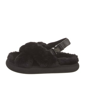 Moncler Faux Fur Leather Trim Embellishment Slingback Sandals