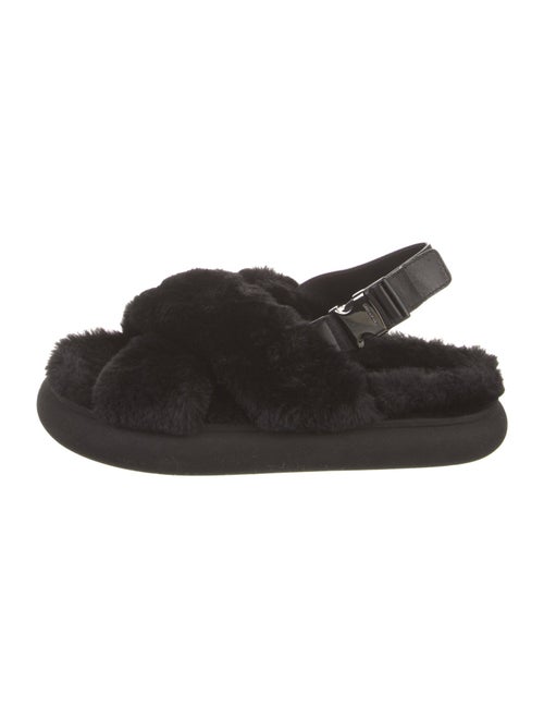 Moncler Faux Fur Leather Trim Embellishment Slingback Sandals