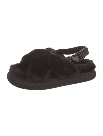 Moncler Faux Fur Leather Trim Embellishment Slingback Sandals