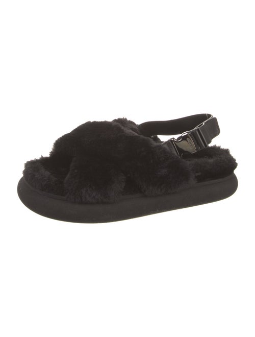 Moncler Faux Fur Leather Trim Embellishment Slingback Sandals