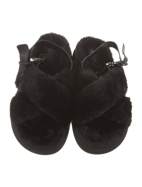 Moncler Faux Fur Leather Trim Embellishment Slingback Sandals