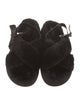 Moncler Faux Fur Leather Trim Embellishment Slingback Sandals