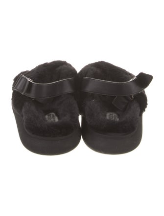 Moncler Faux Fur Leather Trim Embellishment Slingback Sandals