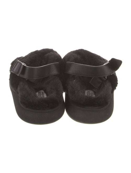 Moncler Faux Fur Leather Trim Embellishment Slingback Sandals
