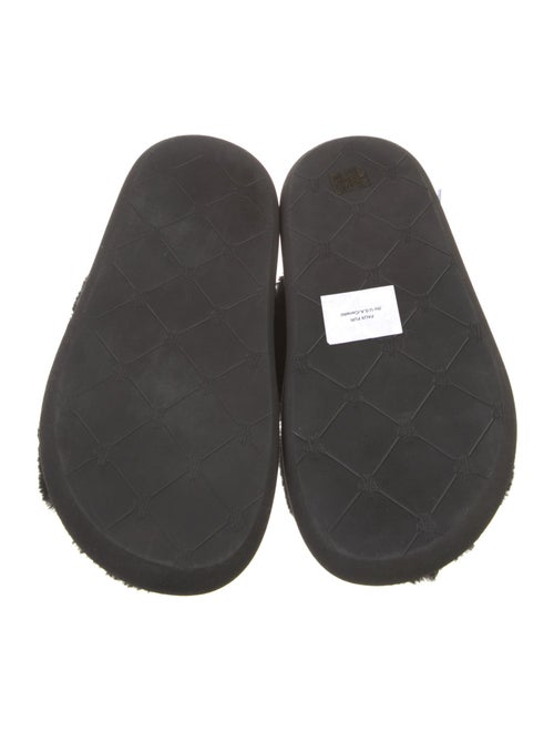 Moncler Faux Fur Leather Trim Embellishment Slingback Sandals