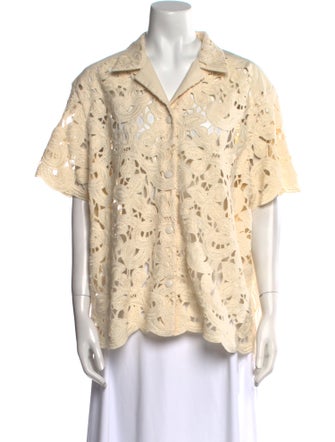 Moncler Striped Short Sleeve Button-Up Top