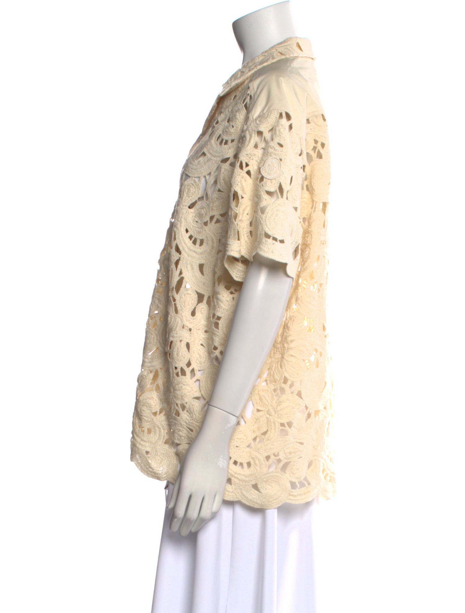 Moncler Striped Short Sleeve Button-Up Top