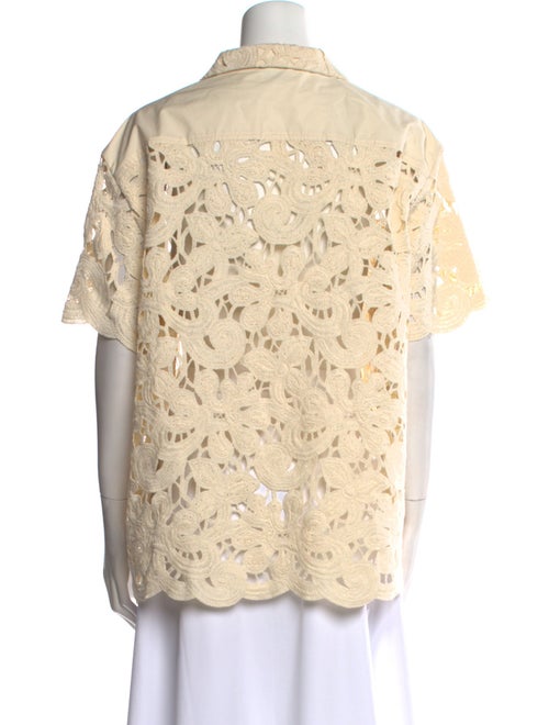 Moncler Striped Short Sleeve Button-Up Top