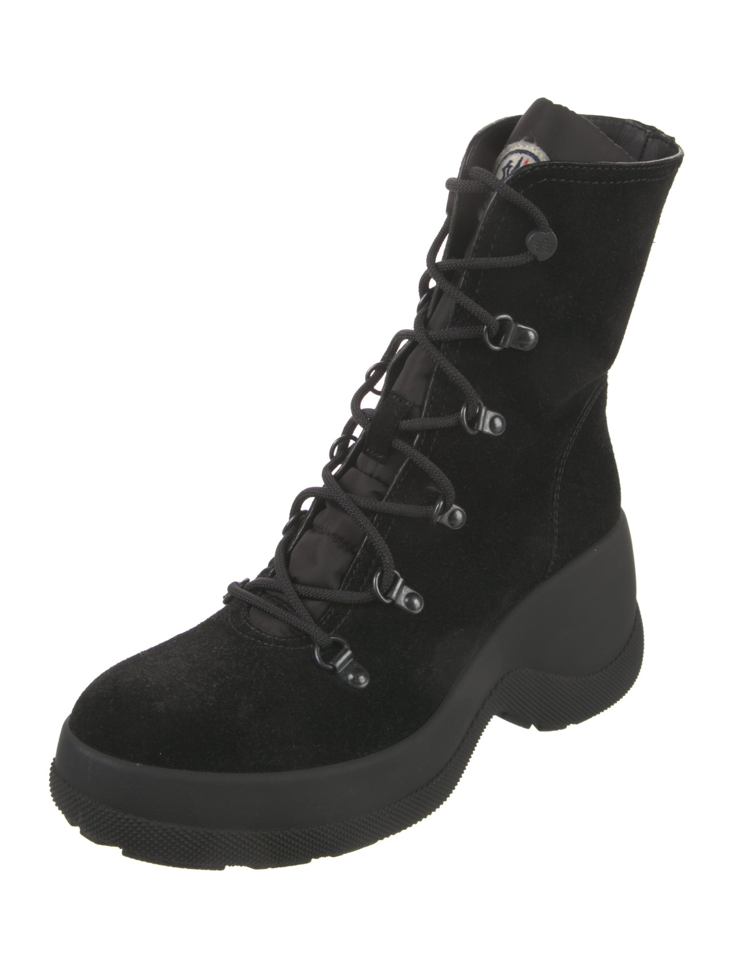 Moncler Suede Embroidered Accent Lace-Up Boots