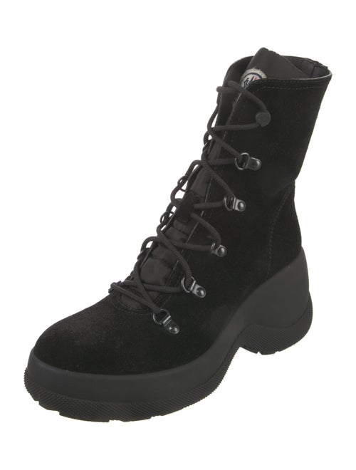 Moncler Suede Embroidered Accent Lace-Up Boots