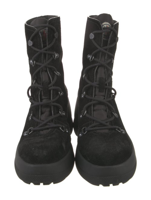 Moncler Suede Embroidered Accent Lace-Up Boots