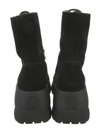 Moncler Suede Embroidered Accent Lace-Up Boots