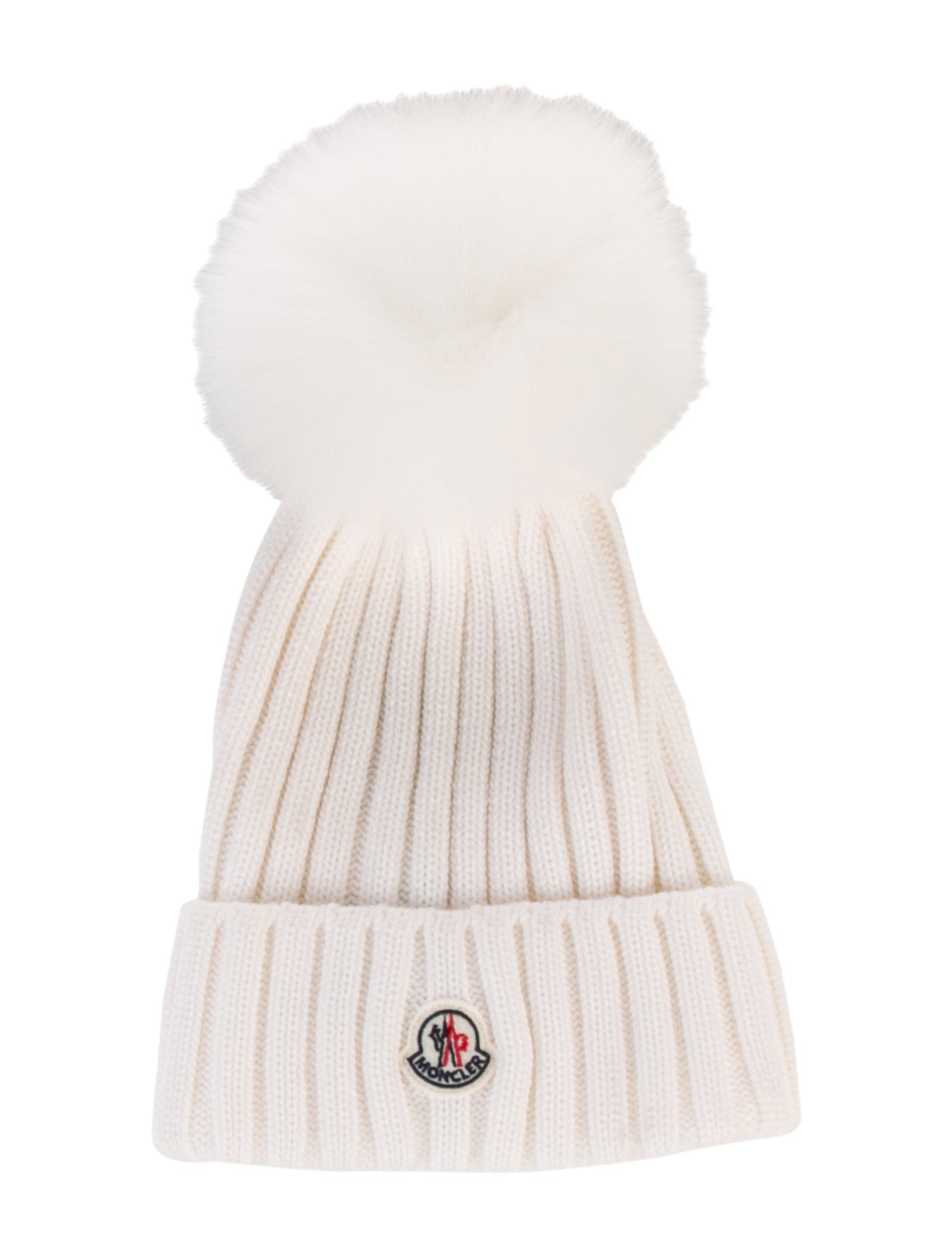 Moncler Virgin Wool Knitted Beanie with Fox Pom-Pom Embellishment w/Tags